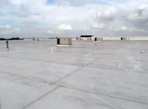Large commercial flat roof with TPO membrane